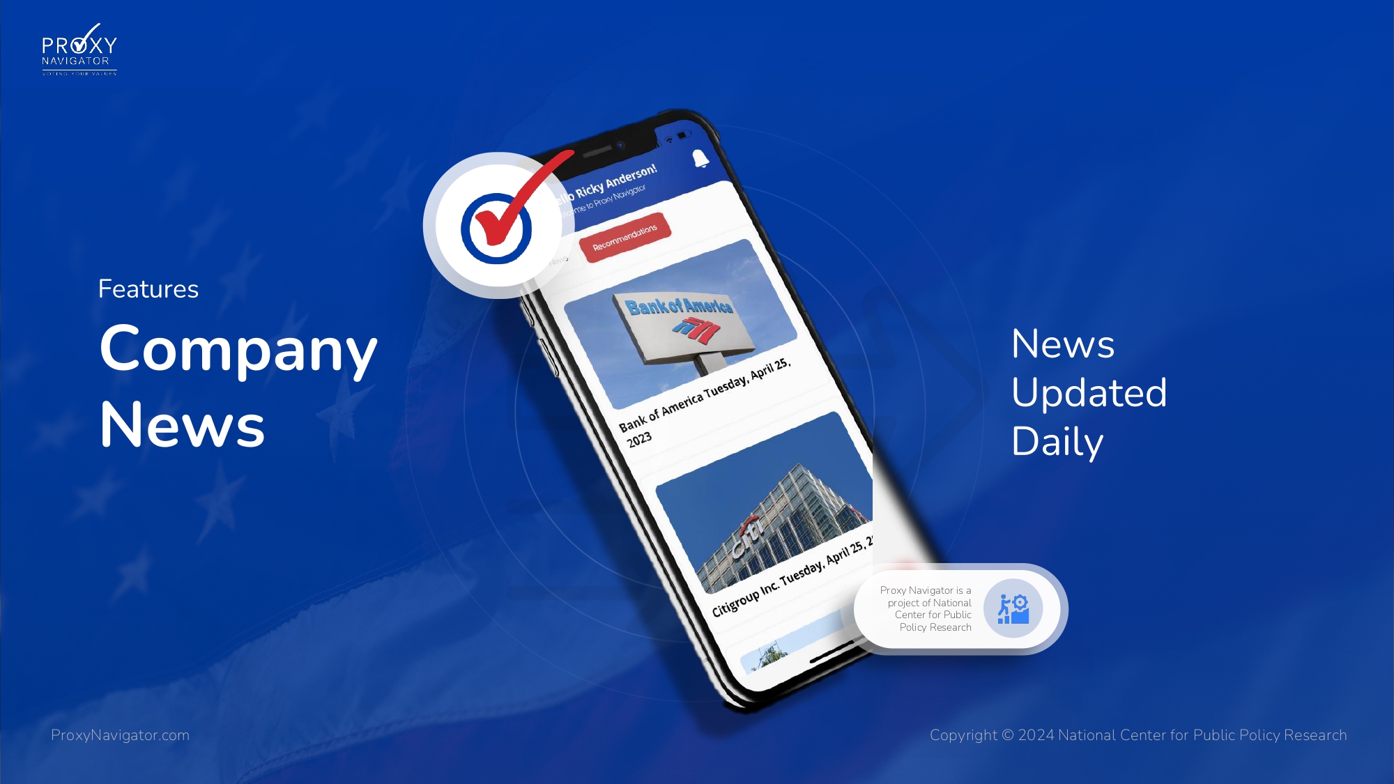 Company News — daily updated news feed shown on a phone screen
